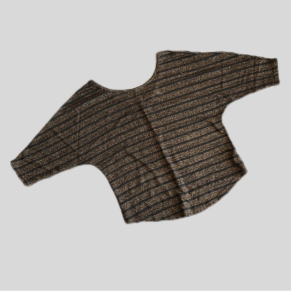Delia’s Striped Gold & Dark Gray Sweater Women’s Size Small Shimmery Dolman